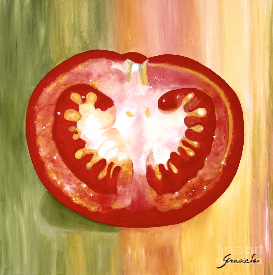893x900 Half Tomato Painting By Graciela Castro - Tomato Painting