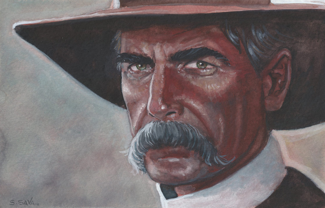 1117x715 Sam Elliot Tombstone Watercolor Painting By Ssava - Tombstone Painting