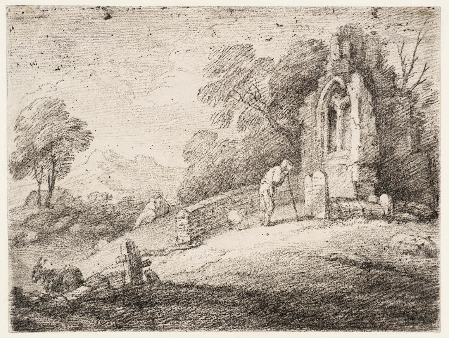 1536x1158 Wooded Landscape With Peasant Reading Tombstone, Rustic Lovers - Tombstone Painting