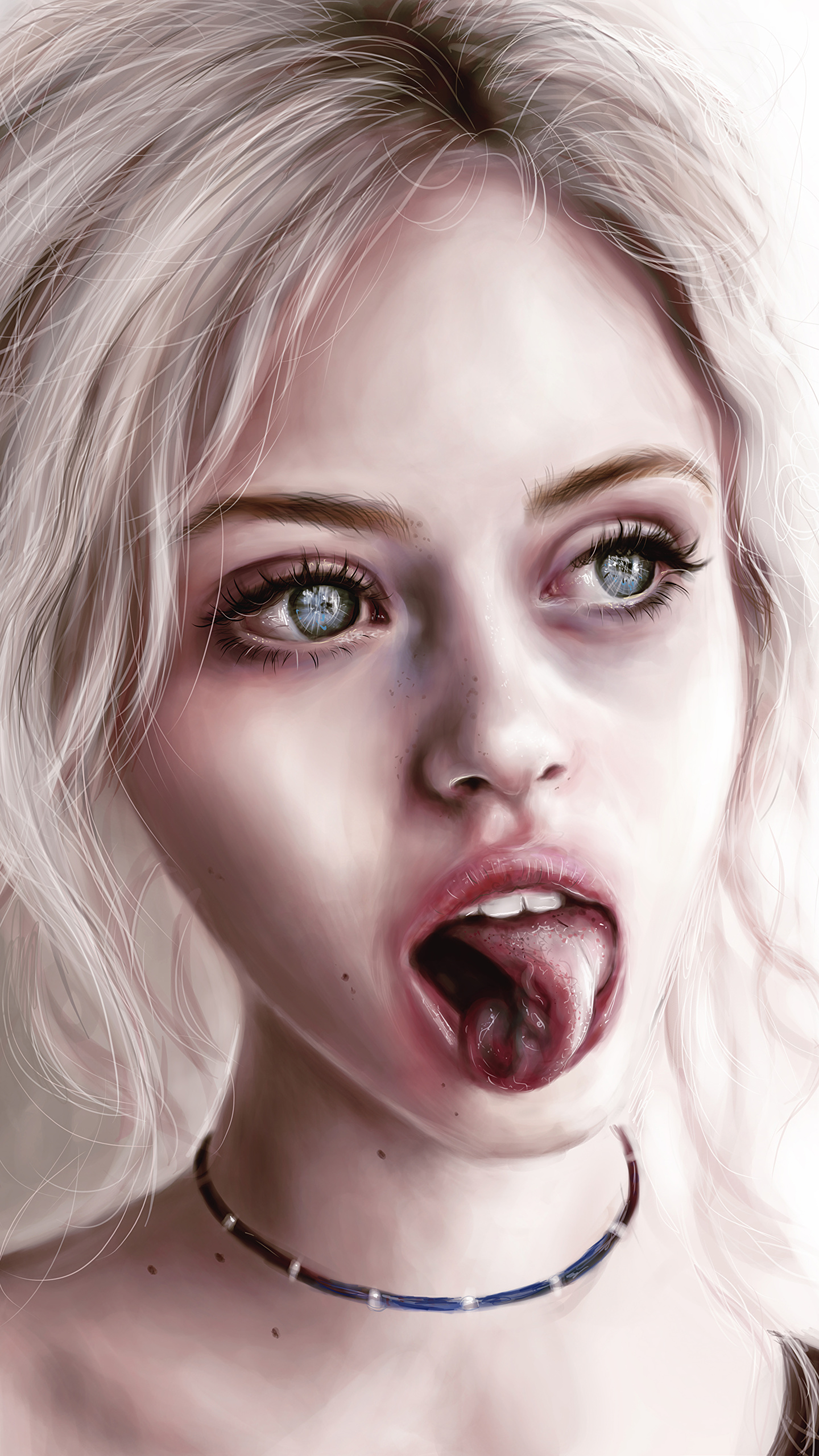 1440x2560 Photos Face Girls Tongue Painting Art 1440x2560 - Tongue Painting