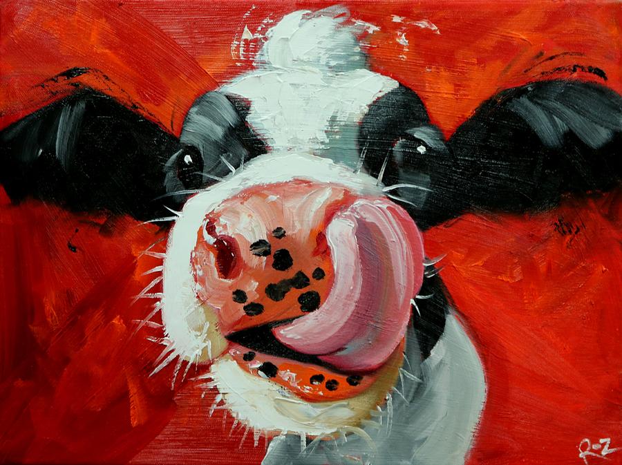900x673 Cow 1126 Painting By Rosilyn Young - Tongue Painting
