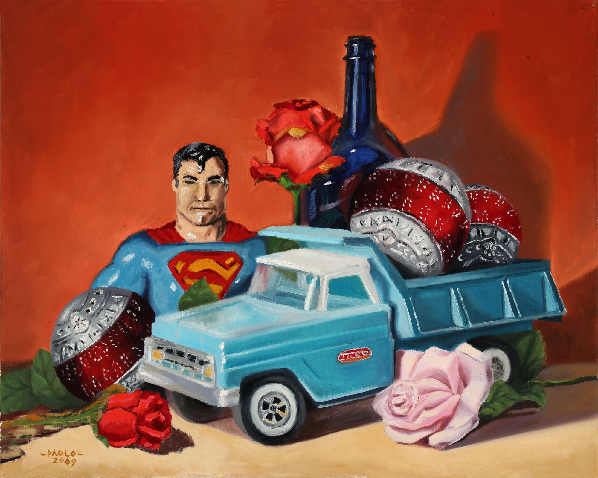 2000x1600 Vintage Tonka Truck And Superman Still Life Oil Painting. Kids - Tonka Painting
