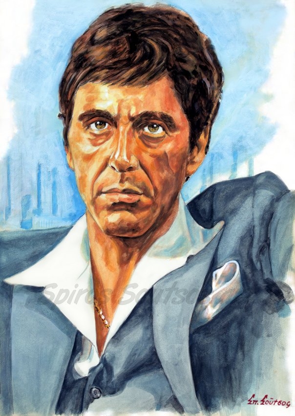 604x850 Tony Montana Scarface Al Pacino Painting Portrait Canvas Print - Tony Montana Painting