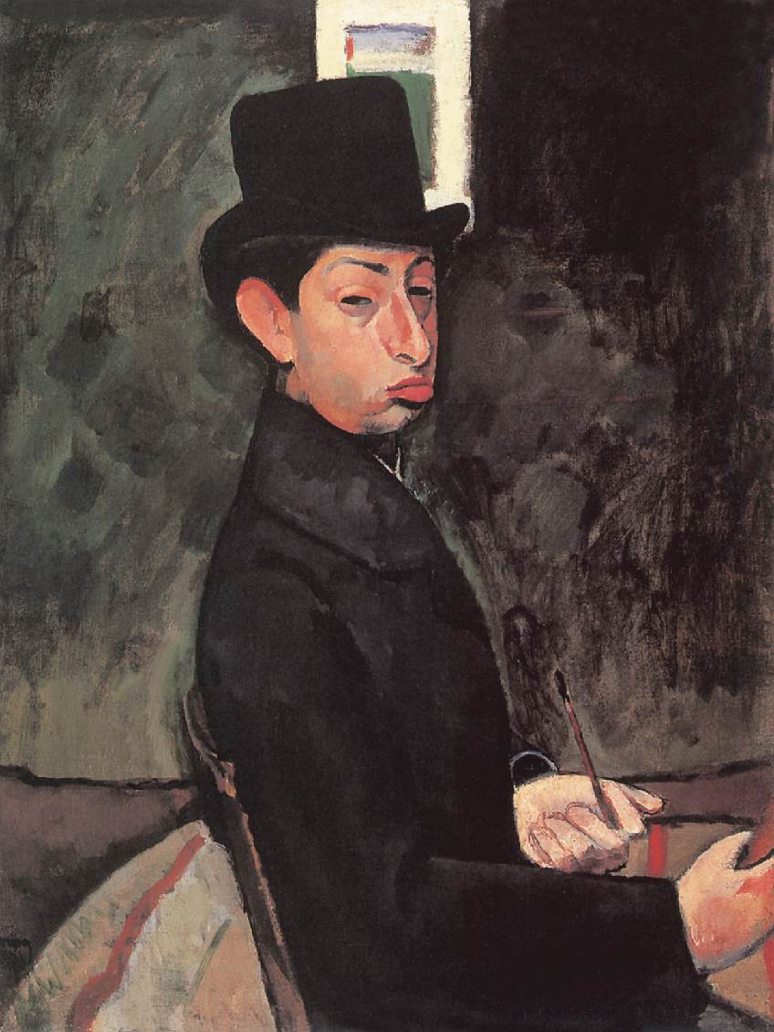 848x1130 Self Portrait With Top Hat 1907 Painting Robert Bereny Oil Paintings - Top Hat Painting