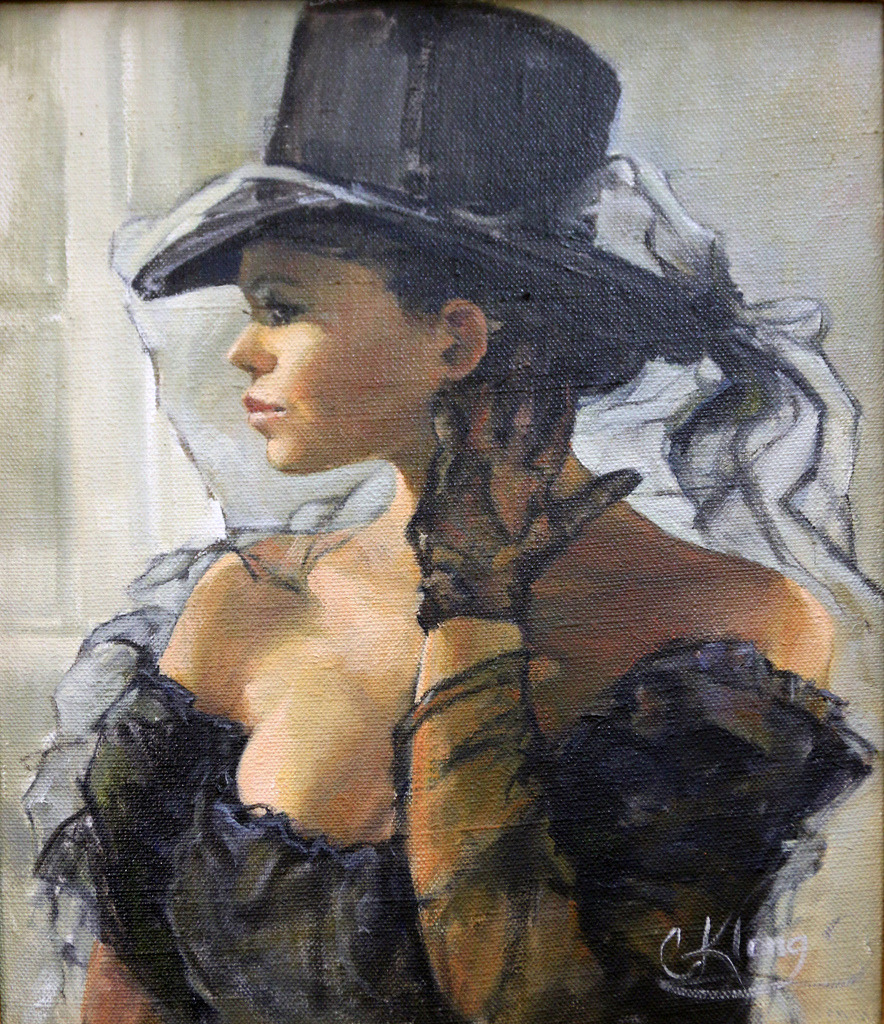884x1024 Top Hat,ward Winning Oil Painting Of Woman Wearing - Top Hat Painting