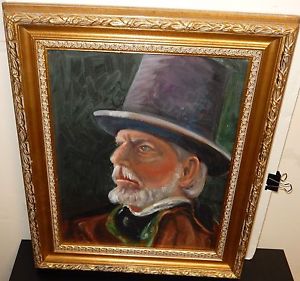 300x281 White Beard Man With Top Hat Original Oil On Canvas Painting - Top Hat Painting