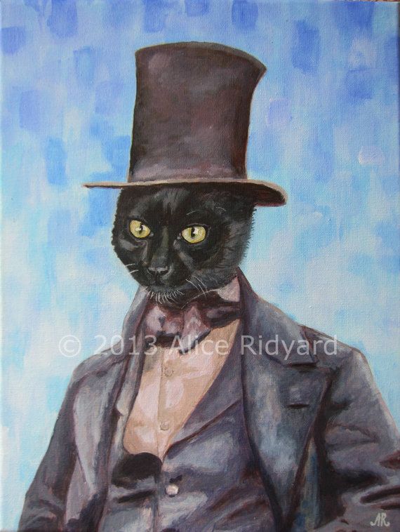 570x758 Cat Print 5x7 Painting Animal In Clothes Art By Artfulalice - Top Hat Painting