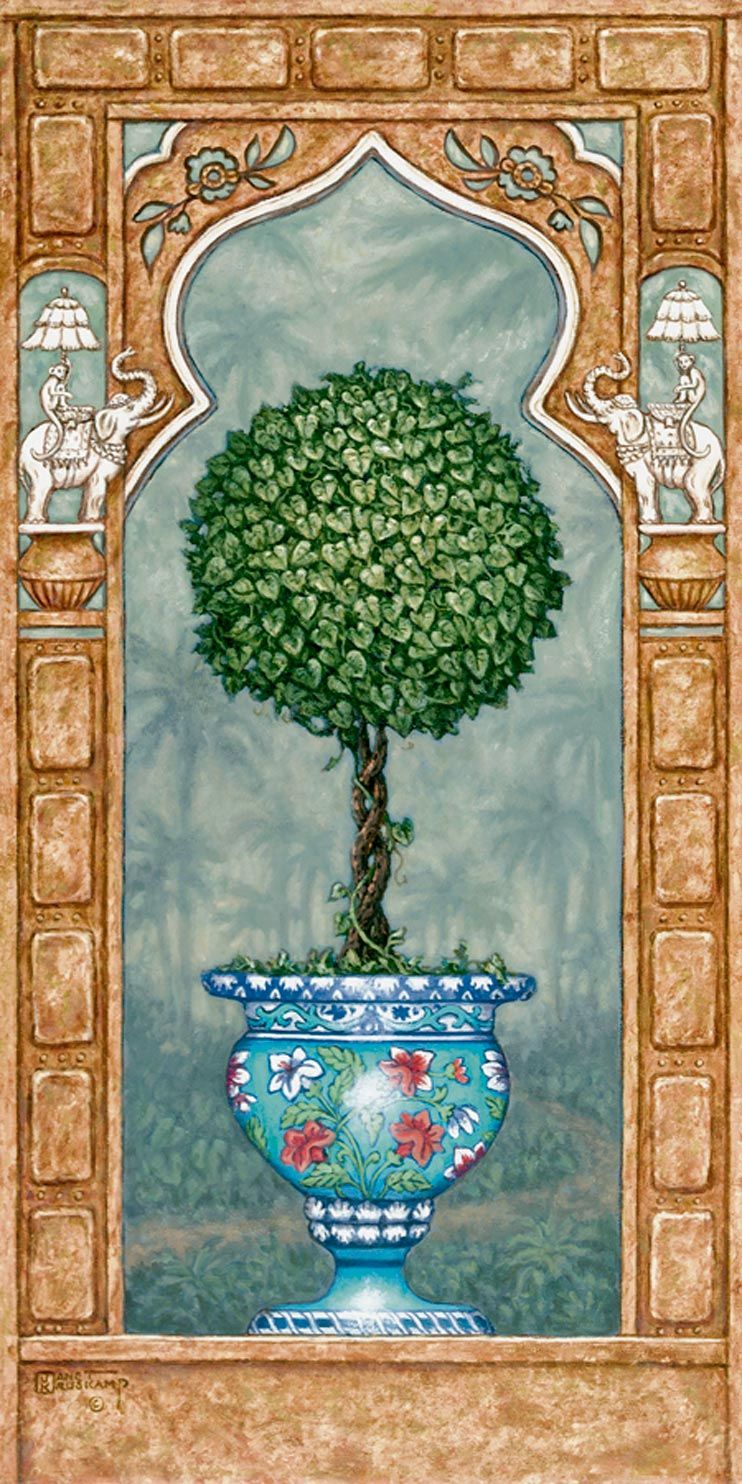 742x1484 Temple Topiary I1, Painting Of Carefully Sculpted Tree - Topiary Painting