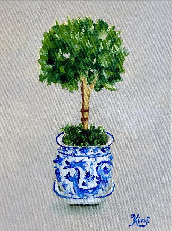669x900 Topiary In Blue And White Porcelain Painting By Kim Peterson - Topiary Painting
