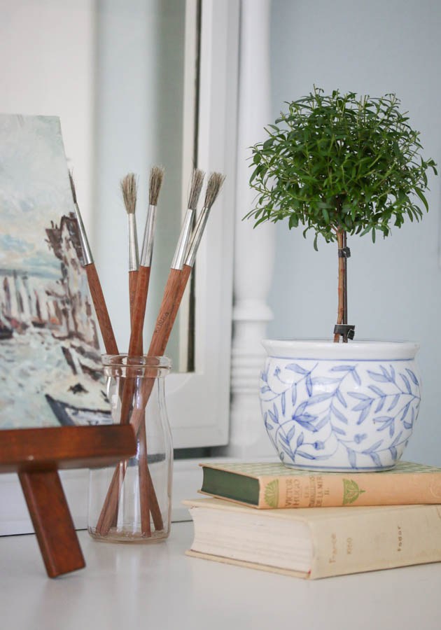 630x900 Vintage Painting On Dresser With Topiary 2 - Topiary Painting