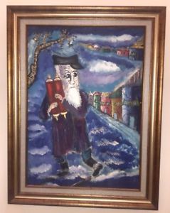 239x300 Original Hershl Ben Haim Jewish Painting Rabbi With Sefer Torah - Torah Painting
