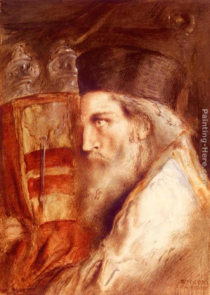714x1000 Simeon Solomon A Rabbi Holding The Torah Painting Anysize 50% Off - Torah Painting