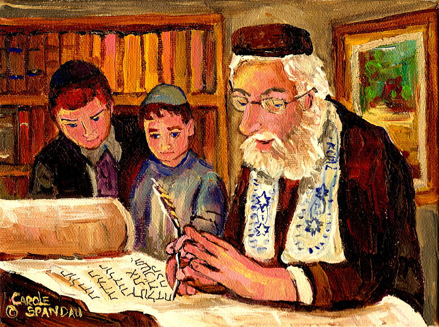 900x671 The Torah Scribe Painting By Carole Spandau - Torah Painting