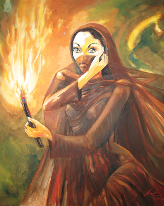 557x700 Fearful And Startled Indian Art - Torch Painting