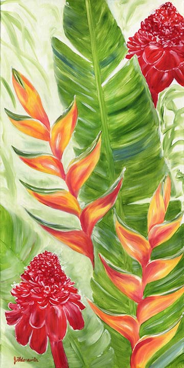 360x720 Purchase Hawaiian Torch Ginger And Orange Heliconia Flower Painting - Torch Painting