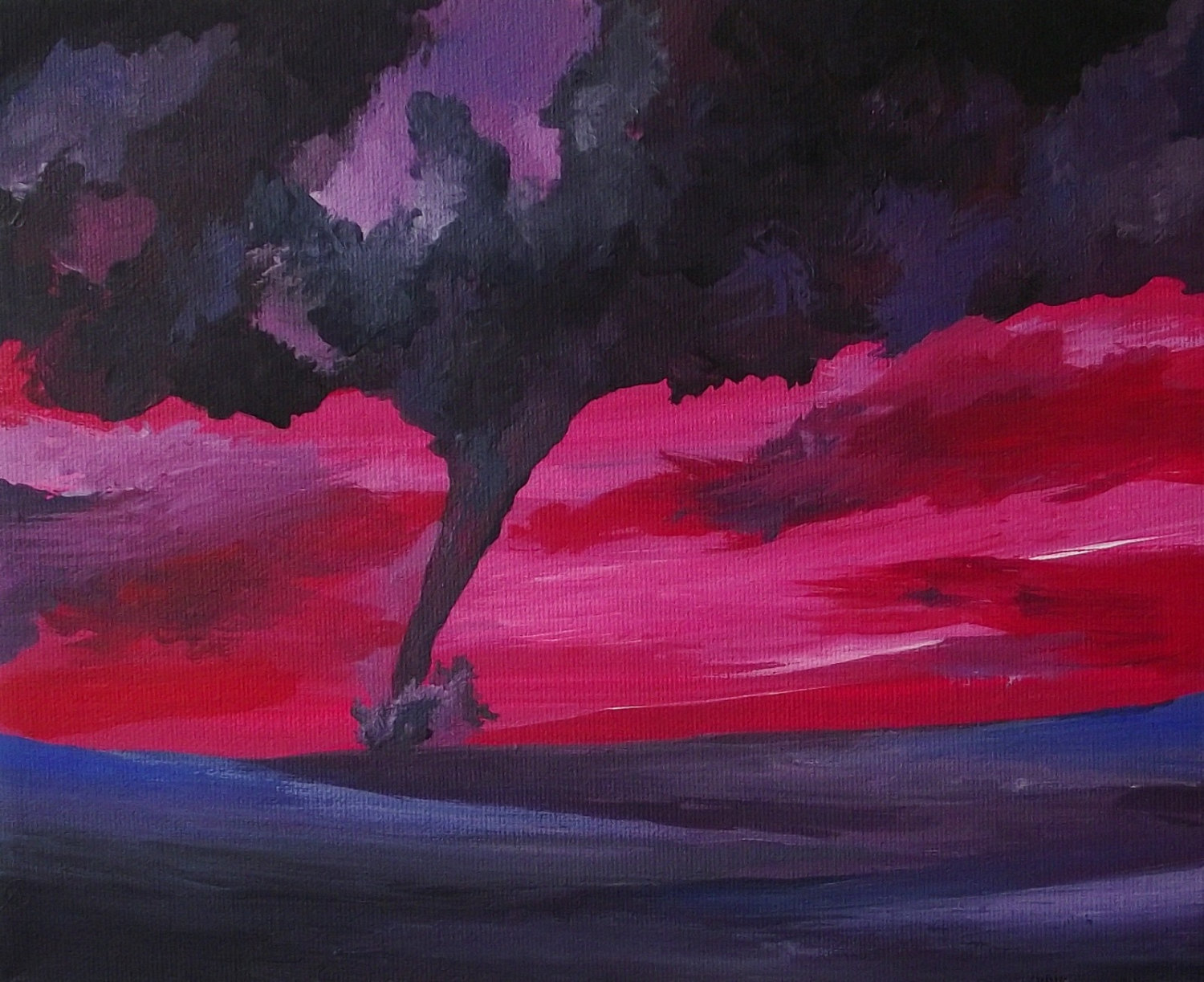 1500x1223 Purple Tornado Pink Sky Original Acrylic Painting - Tornado Painting