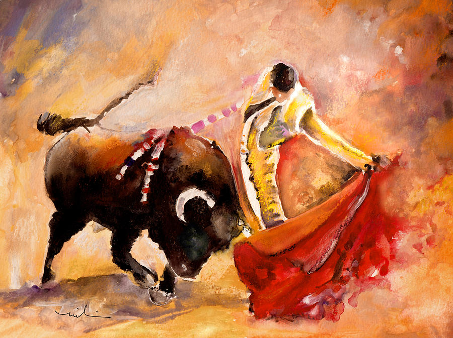 900x673 Toro Acuarela Painting By Miki De Goodaboom - Toro Painting