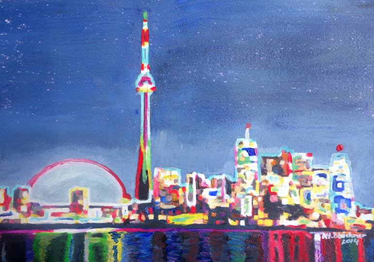 770x541 Saatchi Art Toronto Neon Shimmering Skyline With Cn Tower - Toronto Skyline Painting