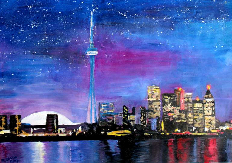 770x541 Saatchi Art Toronto Skyline At Night With Cn Tower Painting By M - Toronto Skyline Painting