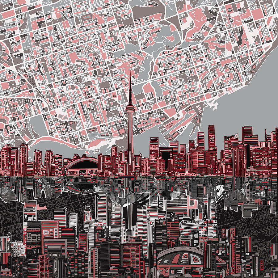 900x900 Toronto Skyline Abstract 5 Painting By Bekim Art - Toronto Skyline Painting