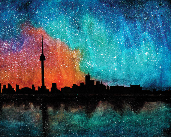 570x456 Toronto Skyline Print From Painting Galaxy Painting Aurora - Toronto Skyline Painting