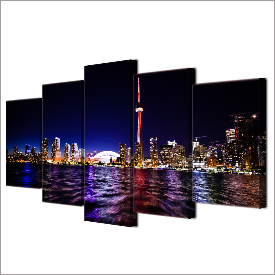 960x960 Canvas Painting Printed 5 Pieces Downtown Toronto City Wall Art - Toronto Skyline Painting