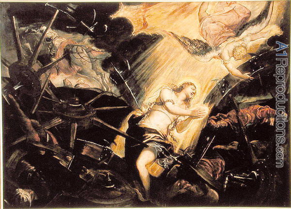 600x431 St. Catherine Endures The Torture Of The Wheel Oil Painting - Torture Painting