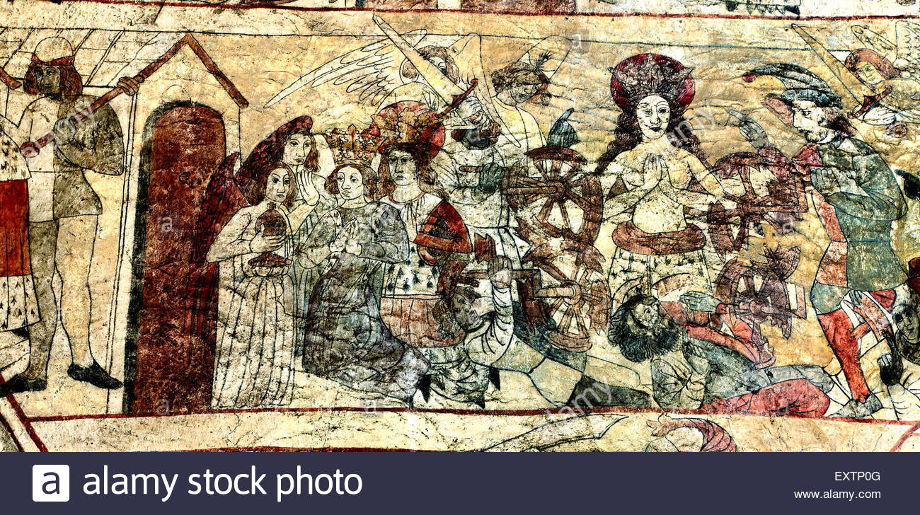 1300x728 Torture Of St. Catherine On The Wheel, Medieval Wall Painting - Torture Painting