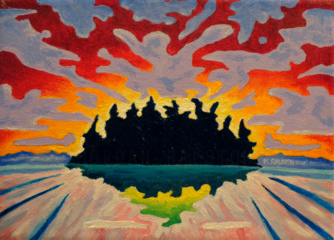 686x493 Original Acrylic Painting Totem Island, 5x7 Colorful Island - Totem Painting