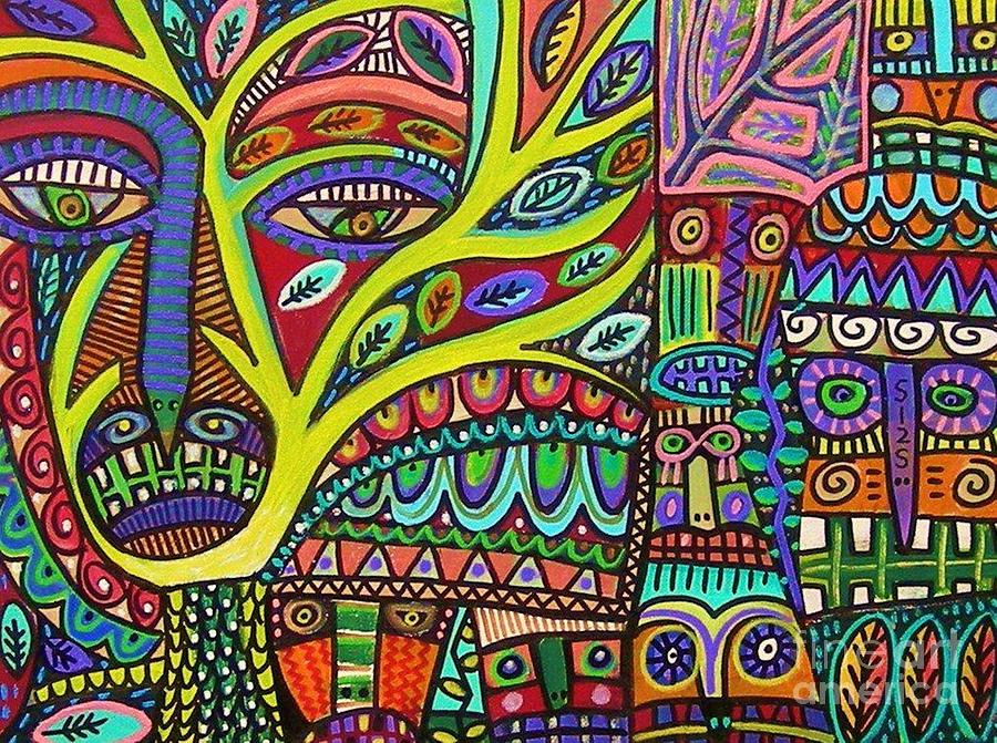 900x671 Raven Spirit Tree Totem Goddess Painting By Sandra Silberzweig - Totem Painting