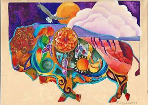 300x212 Buffalo Spirit Totem Animaloriginal 12x16 Art Bison Painting - Totem Painting