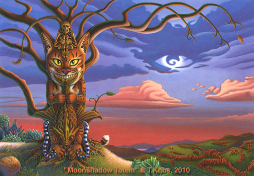 506x350 Totem Tree Skeleton Cat Fish Landscape Painting - Totem Painting