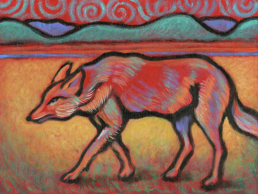900x676 Coyote Totem Painting By Linda Ruiz Lozito - Totem Painting