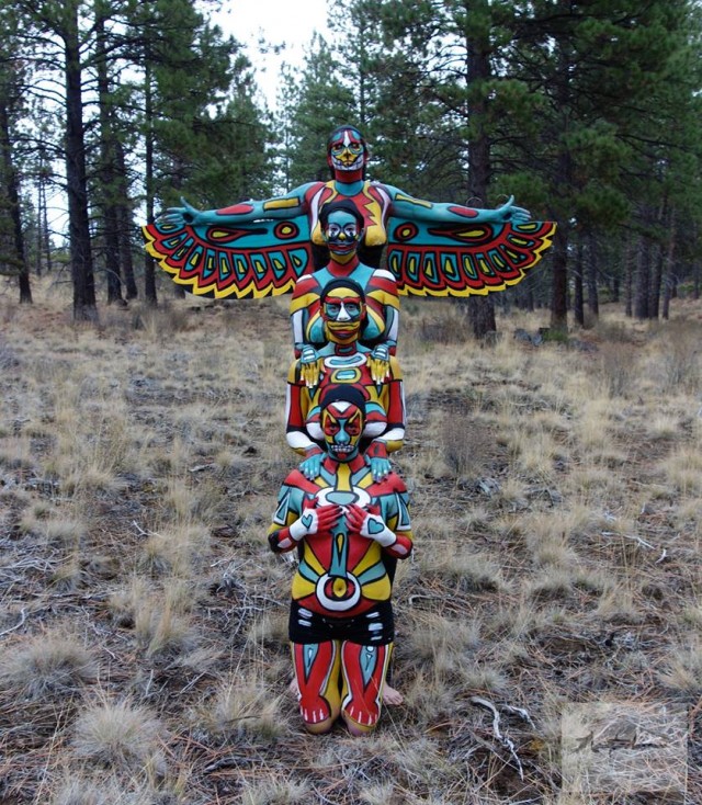 640x734 Landscape Body Art - Totem Pole Painting