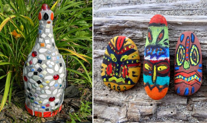 700x416 Mosaic Bottle Garden Decor,totem Pole Painted Rocks Rock Garden - Totem Pole Painting
