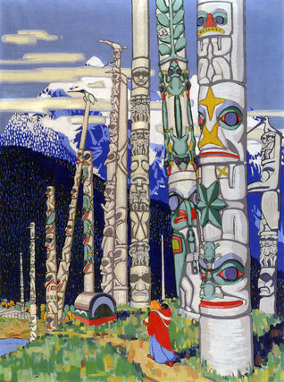 318x427 Totem Pole Painting Cathedral Grove Big Trees Totem Poles Skeena - Totem Pole Painting