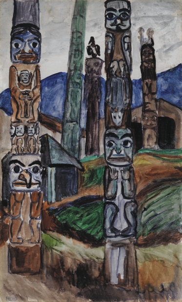 373x619 Emily Carr's Painting Totem Poles, Kitwancool Village (1928) Will - Totem Pole Painting