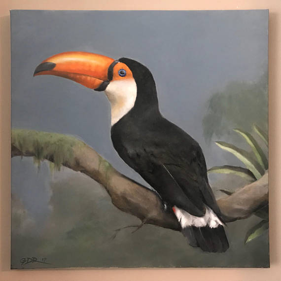 570x570 Realistic Toucan Oil Painting Bird Painting Tropical Bird Art - Toucan Bird Painting