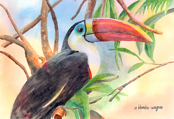 600x412 Red Billed Toucan Painting By Arline Wagner - Toucan Bird Painting