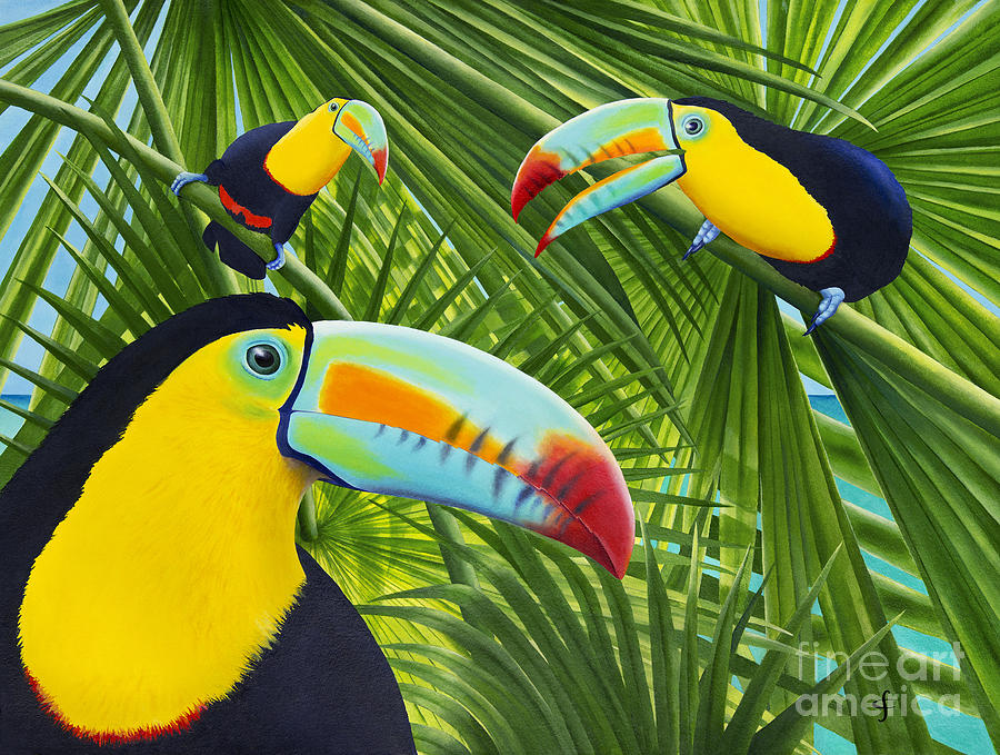900x679 Toucan Threesome Painting By Carolyn Steele - Toucan Bird Painting