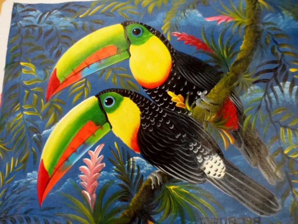 1024x768 Rainforest Animal Painting Toucan Parrot Panama - Toucan Painting