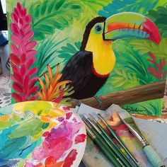 236x236 Toucan Watercolour Tropical Art Print Blue Green Bird Yellow Bird - Toucan Painting