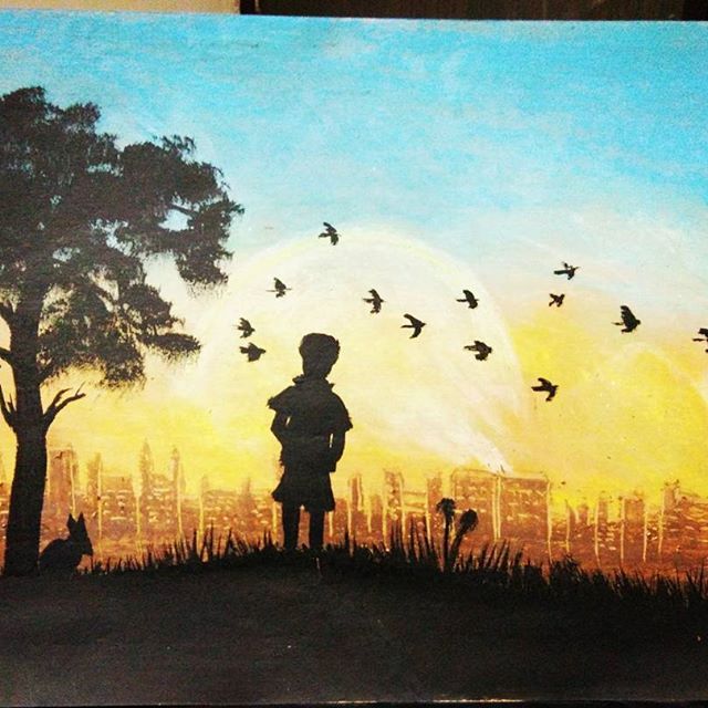 640x640 Oil Pastel Painting With Acrylic Black Touch - Touch Painting