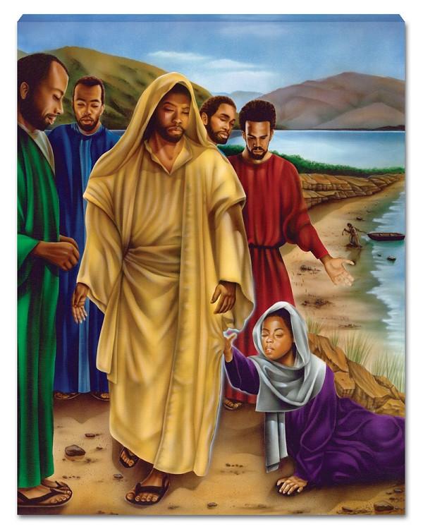 600x750 The Touch (Black Jesus) Canvas Wall Hanging The Black Art Depot - Touching The Hem Of His Garment Painting