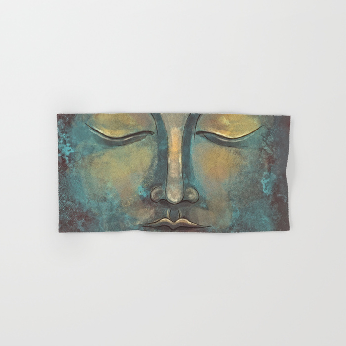 700x700 Rusty Golden Copper Buddha Face Watercolor Painting Hand Amp Bath - Towel Painting