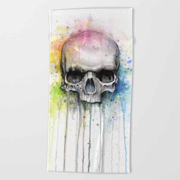 700x700 Skull Rainbow Watercolor Painting Skulls Beach Towel By Olechka - Towel Painting