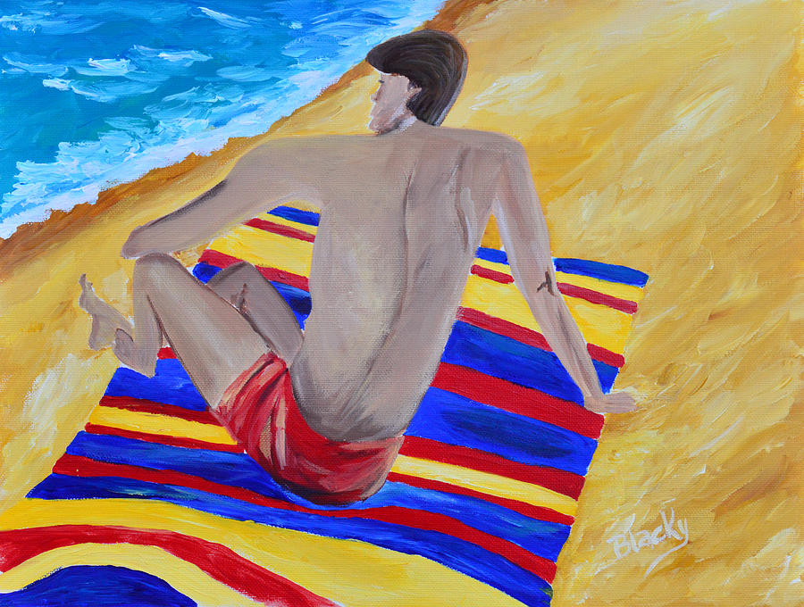 900x680 The Beach Towel Painting By Donna Blackhall - Towel Painting