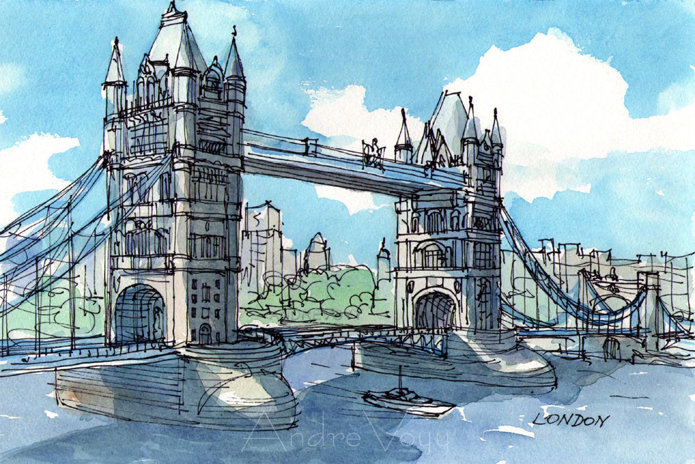 1000x668 London Tower Bridge 2nd Art Print From An Original - Tower Bridge Painting