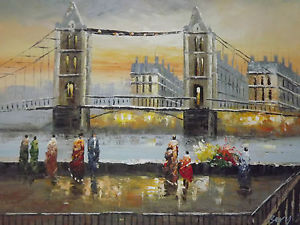 300x225 Old London Tower Bridge Large Oil Painting Canvas British Art - Tower Bridge Painting