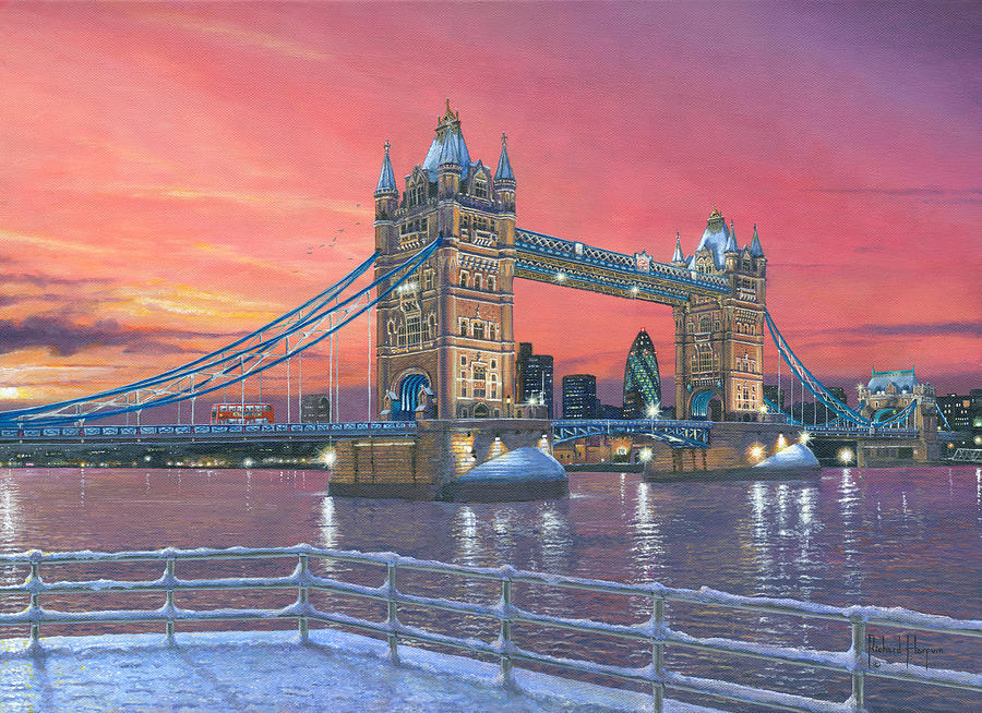 900x654 Tower Bridge After The Snow Painting By Richard Harpum - Tower Bridge Painting